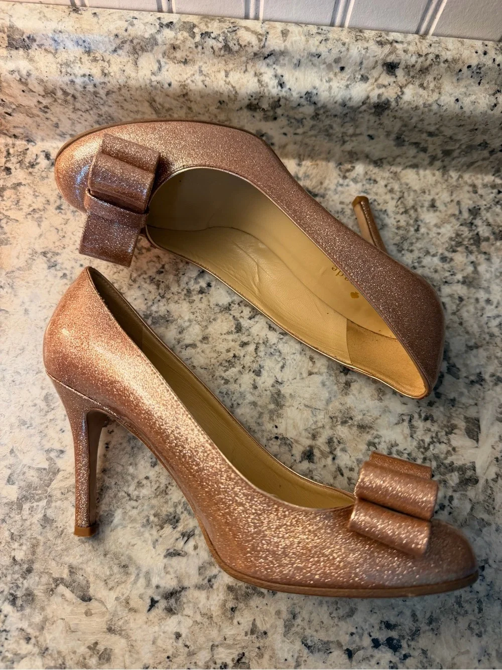 Kate Spade ♠️ Rose Gold Glitter Heels with Bow Wedding Princess Made in Italy